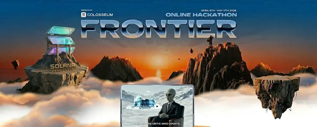 Visual editorial de Solana Venezuela para acompañar el artículo sobre el Frontier Hackathon.