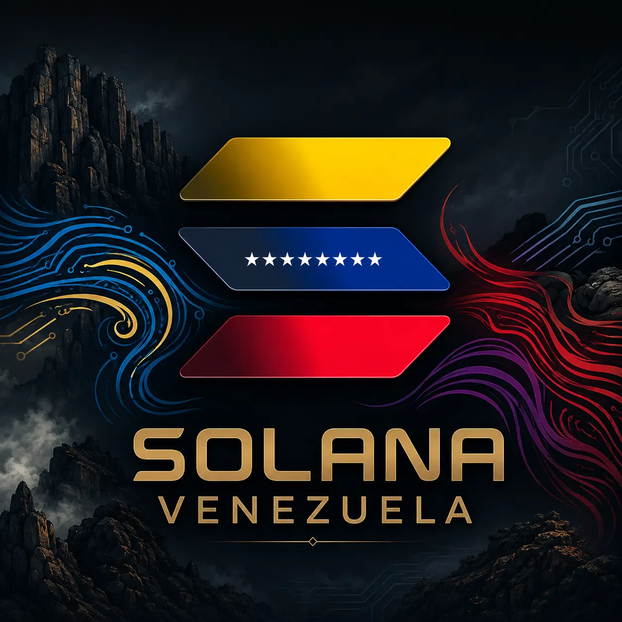 Retrato digital futurista en tonos cian dentro de una tarjeta editorial de Solana Venezuela.
